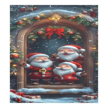 Imagem de STAYTOP Papai Noel fica na frente da porta vermelha capa de ímã de lava-louças 58 x 66 cm capas decorativas de geladeira para porta frontal adesivo magnético para máquina de lavar louça painel de