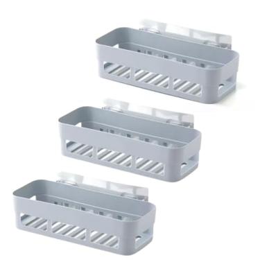 Imagem de Kit 3 Suportes Organizadores Multiuso Adesivo para Banheiro e Cozinha – Sem Furos Resistente e Prático (Cinza Retangular)