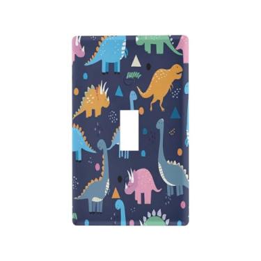 Imagem de Wassud Placa decorativa para tomada de parede com interruptor de luz de dinossauros de desenho animado para tomadas elétricas, interruptor único 11 x 6 cm