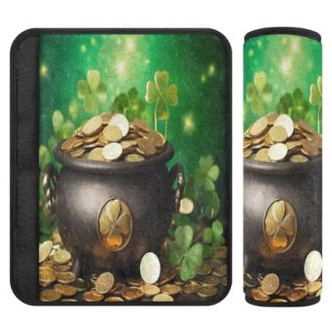 Imagem de Burbuja Capa para cinto de segurança de carro com moedas douradas de St. Patrick Protetor de cinto de segurança de carro macio confortável para alça de ombro de assento de carro, 1 par pequeno