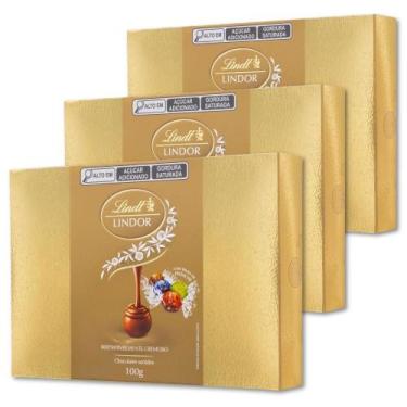 Imagem de Bombons Chocolate Lindt Lindor Kit 3 Caixas Presente 100g - 11556