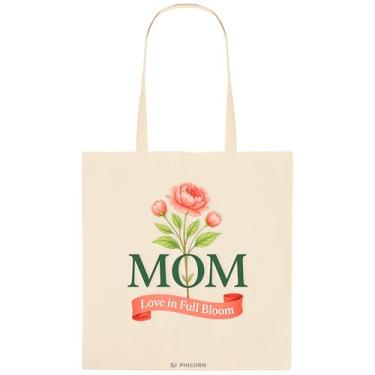 Imagem de Phicorn Bolsa Mom – Bolsa de lona floral Love in Full Bloom, presente perfeito para o Dia das Mães para a mamãe, sacola de compras de algodão reutilizável