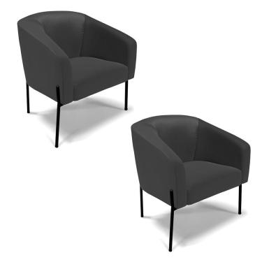Imagem de Poltrona Pé De Ferro Preto Kit 2 Stella Corino D03 - D'rossi Cor Preto