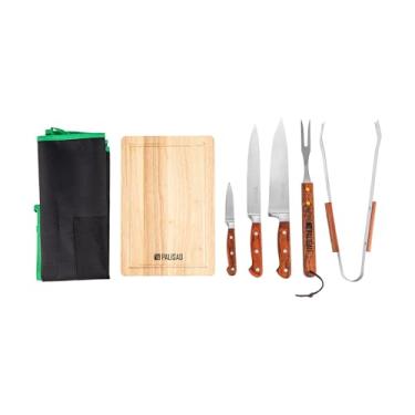 Imagem de Kit de Churrasco Inox Palisad 8 Peças com Case – Facas, Talheres e Acessórios em Inox e Madeira