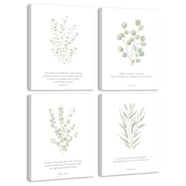 Imagem de Drsoum Versos da Bíblia Escritura Inspiradora Arte de Parede Emoldurada Planta Botânica Decoração Cristã Motivacional para Banheiro Verde Sálvia Folhas de Eucalipto Impressões Pronto para Pendurar 20