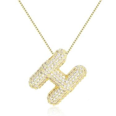 Imagem de Colar com letra de bolha, balões de ouro, corrente banhada a ouro delicada, pingente de alfabeto, colar com pingente de letras fofas, presentes para meninas adolescentes, coisas modernas, Metal, Sem