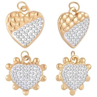 Imagem de Beebeecraft 1 caixa, 6 peças, banhado a ouro 18 K, pingentes de coração de aço inoxidável para dia dos namorados com strass de cristal, pingentes em forma de amor, para fazer joias, colares, brincos