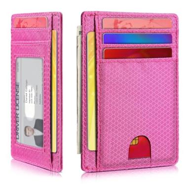 Imagem de Carteira minimalista para homens e mulheres, bolso frontal fino para viagem, bloqueio RFID, carteira de nylon resistente à água para identidade e dinheiro, rosa, Minimalista