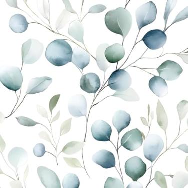 Imagem de Danodoi Papel de parede floral azul vintage folha verde papel de contato mural de parede floral branco vinil doméstico impermeável autoadesivo removível para locatário papel de parede 44,5 cm x 998,2