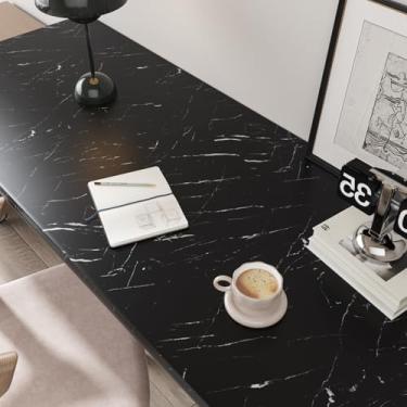 Imagem de FANCYEASY Papel de contato de mármore preto para bancadas, descasque e cole 39,9 cm x 299,7 cm, papel de contato de bancada preto fosco removível, impermeável, papel de parede autoadesivo de mármore