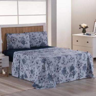 Imagem de Lençol 4 Peças 400 Fios Solteiro/Casal/Queen Estampa Exclusiva Floral Geométrico(Floral - 02,Casal Padrão 4 Peças)