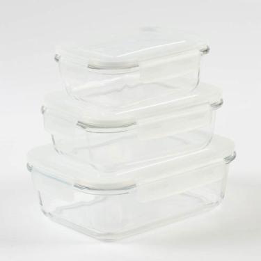 Imagem de Conjunto de 3 Potes Herméticos de Vidro La Vittra com Tampa Branca Int