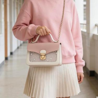 Imagem de Bolsa transversal pequena para meninas, bolsa de ombro com estampa de unicórnio com corrente ajustável, linda mini bolsa para uso diário e festas