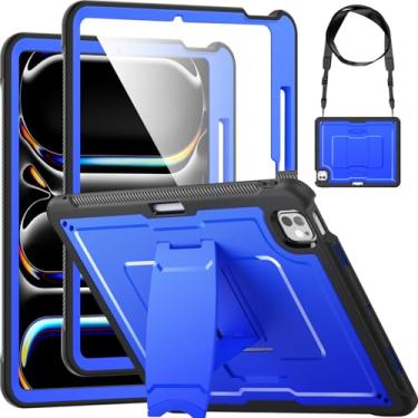 Imagem de Miimall Capa robusta para iPad Pro 33.0 cm M5/M4 com suporte para lápis, capa resistente à prova de choque resistente com alça de mão, suporte giratório de 360°, proteção para iPad Pro 13, azul