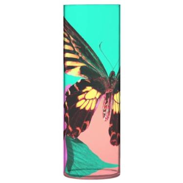 Imagem de JUZIHAI Vaso de flores e borboletas para flores 9,9 cm x 30 cm cilindro de plástico moderno vaso de flores para centro de mesa de casamento decoração de casa