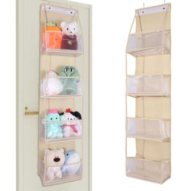 Imagem de 1 organizador de porta com 4 bolsos grandes, organizador de armazenamento com capacidade para pendurar com brinquedos de janela transparente, sapatos, fraldas, bege, 4 camadas