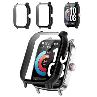 Imagem de Pacote com 2 capas protetoras compatíveis com smartwatch AEAC de 4,7 cm, capa rígida de policarbonato e protetor de tela de vidro temperado 9H - à prova de choque, resistente a arranhões, cobertura