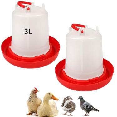 Imagem de 2 comedouros de 4L para frangos – Conjunto de bebedouro de aves de grande capacidade para pintinhos, patos e perus | Recipiente dispensador de água de plástico para galinheiro