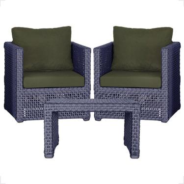 Imagem de Mesa E 2 Poltronas Madri Corda Náutica Estofado 13 Trama Azul