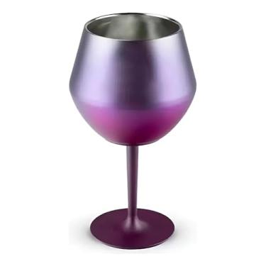 Imagem de Taça Térmica 2 em 1 de Aço Inox, 420ml, Efeito Prismático Roxo, Base Removível, Conservação até 10h Gelado, 20cm Altura