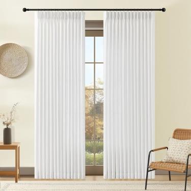 Imagem de Cortinas brancas de linho plissadas de 213 cm de comprimento para sala de estar, cortinas plissadas com filtragem de luz, texturizadas, grossas, memória, elegante, semitransparente, com ganchos para