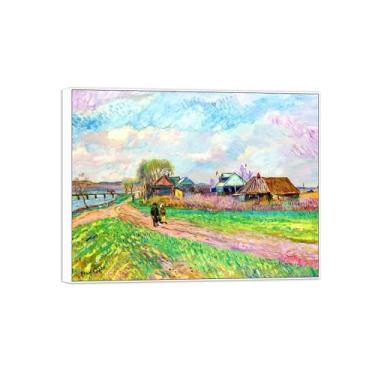 Imagem de David Burliuk famosas impressões em tela de arte de parede prontas para pendurar. Rio Moscou. Pintura com moldura branca para decoração de sala de estar 50 x 65 cm 20 x 26 pol