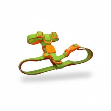 Imagem de Peitoral Pet Ajustável Acqua Wave, Verde com Borracha Laranja, Todos os Portes, Design H, Resistente à Água