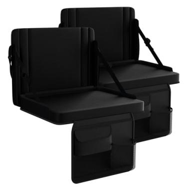 Imagem de Assentos de estádio com suporte para as costas, 2 unidades de cadeiras de arquibancada ajustáveis com encosto e assento almofadado com suporte de copo, alça de transporte e alça de ombro para eventos