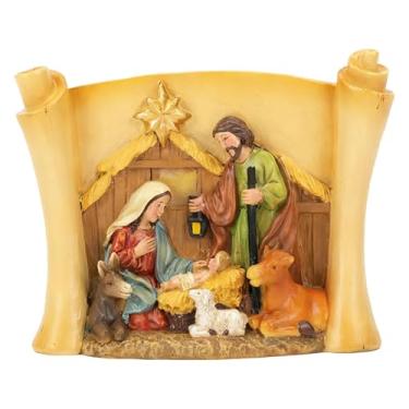 Imagem de XLWLLNJ Estatueta da Sagrada Família em resina, decoração natalina, ornamento para estante, mesa, armário ou lareira interna.