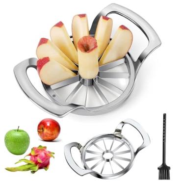 Imagem de Cortador de maçã de aço inoxidável com 12 fatias – removedor de caroço de maçã grande com escova de limpeza, fatiador de frutas fino para cozinha doméstica, assar e lanchar