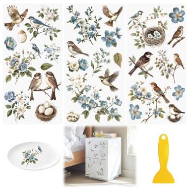 Imagem de HICOHAND Transferências florais para móveis e artesanato, 3 peças vintage flores rurais adesivos à prova d'água decalques para estante de livros guarda-roupa DIY porta de casa