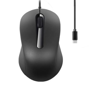 Imagem de Mouse com fio, interface tipo C, silencioso, portátil, ergonômico, viagem, USB, pequeno, com fio, mouse óptico com 3 botões, plug and play, para laptop, tablet, PC, MacBook, celular, escritório