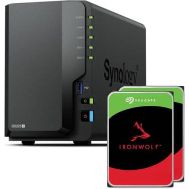 Imagem de Synology DS225+ 2-Bay Diskstation NAS (Intel Celeron J4125 Quad-Core, 2 GB Non-ECC DDR4 SODIMM 1 x 2,5 GbE und 1 x 1 GbE RJ-45 LAN-Port) Pacote de 16 TB com 2X 8TB Seagate Ironwolf