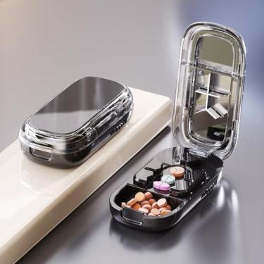 Imagem de Cortador de comprimidos, divisor profissional portátil para comprimidos pequenos e pequenos, cortador de 1/2 1/3 1/4 com lâminas de aço inoxidável e caixa de armazenamento (preto)