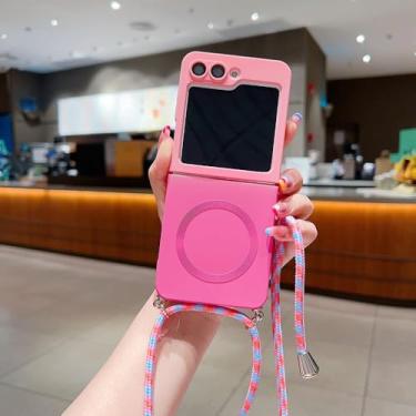 Imagem de Capa de silicone com gradiente de cor da moda para Samsung Galaxy Z Flip 5 6 Flip5, capa à prova de choque com carregamento sem fio e alça, rosa, para Z Flip 6