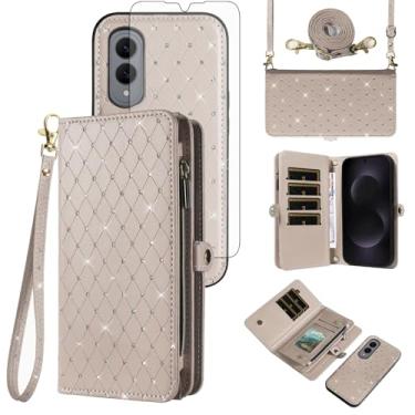 Imagem de Capa de celular para Samsung Galaxy S25 Edge 5G com zíper carteira para celular com protetor de tela, alça transversal com cordão com glitter, compartimento para cartão S25Edge 25S S 25 25Edge 6,66