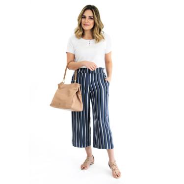 Imagem de Calça Pau a Pique Pantacourt Listrada Azul