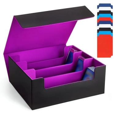 Imagem de SFSOC Card Storage Box For Trading Cards,1800+ MTG Deck Box With 10 Dividers,6 Stoppers,4 Supporters,Leather Magnetic Closure Card Boxes Fits For Magnetic Cards Holder,Toploaders,YuGiOh,TCG