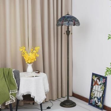 Imagem de Luminária de chão Tiffany, com cúpula de vitral, estilo vintage, dupla, para sala de estar, quarto ou escritório, iluminação brilhante, decoração rústica de canto em bronze, ideal para leitu
