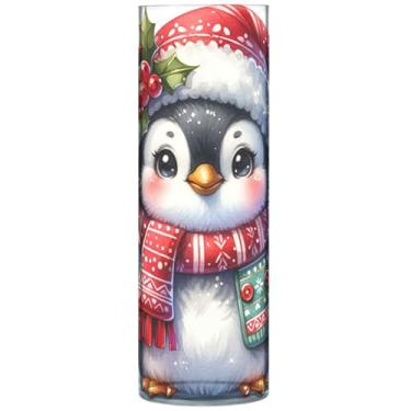 Imagem de Lindo pinguim vaso de flores cilíndrico de Natal decorativo personalizado vaso grande de plástico bonito decorações de outono para casa, 30 cm x 9,9 cm