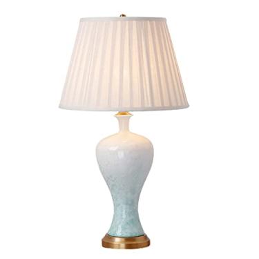 Imagem de Abajur de mesa de cerâmica chinesa estilo antigo, ideal para quarto, cabeceira, com acabamento azul esmaltado, grande, para decoração de sala de estar, escritório ou sala de estudos.