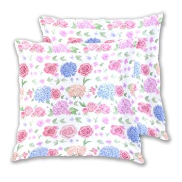 Imagem de Joitme Conjunto de 2 capas de almofada de rosas de primavera pastel aquarela com 2 fronhas grandes para ambientes externos para sala de estar, 50 x 50 cm, 2 peças