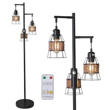 Imagem de Luminária de chão de 152 cm (60 pol.) para sala de estar, estilo industrial rústico, com 3 suportes em formato de gota, na cor preta, ideal para sala de estar, quarto ou escritório. Decoraçã