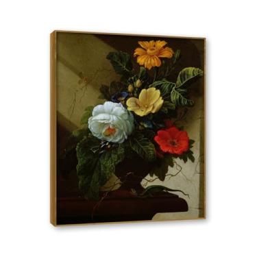 Imagem de Moldura de teca. Arte em tela floral country, pintura botânica vintage de natureza morta, decoração de parede de cozinha de fazenda emoldurada para sala de jantar. B57. 70 x 90 cm - 27,6 x 35,4 pol