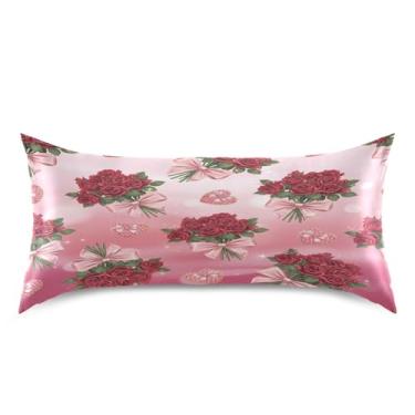 Imagem de Blueangle Fronha de cetim refrescante para cabelo e pele, capa de almofada de rosas vermelhas dos namorados, tamanho king 50,8 x 101,6 cm com fecho de envelope (608)