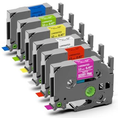 Imagem de Oozmas Etiquetas compatíveis de substituição Brother Label Maker Refils, fita TZ 12 mm 0,47 laminada, compatível Brother P Touch Label Tape TZe 1/2 polegada para PT-D210 PT-H110 PTD400AD, 6 pés (6)