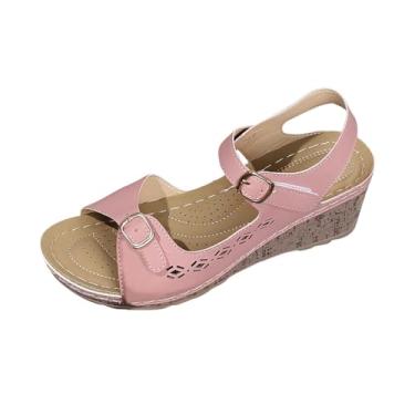 Imagem de Sapato feminino de salto alto aberto sólido confortável para uso casual de verão, rosa, 35