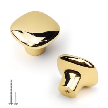 Imagem de YAGU Pacote com 5 maçanetas quadradas de latão polido para armário de cozinha de 3,5 cm (1-3/20.3 cm) maçanetas de gaveta de cômoda de ouro brilhante puxadores brilhantes para armário armário