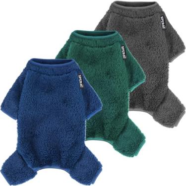 Imagem de XPUDAC Pacote com 3 suéteres para cães, roupas de inverno para cães pequenos, médios, meninas, meninos, pijamas para animais de estimação para o inverno e Natal-M (azul, verde, cinza