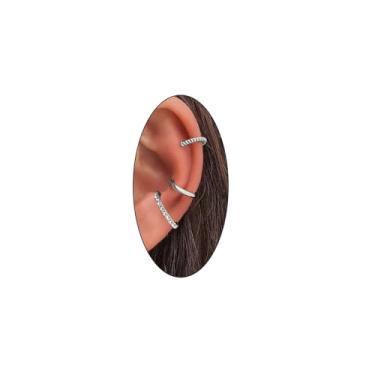 Imagem de Conjunto de brincos femininos de zircônia cúbica, banhado a ouro 14 K, cristal não perfurado, brincos punk fashion joias presentes, Metal, Cristal